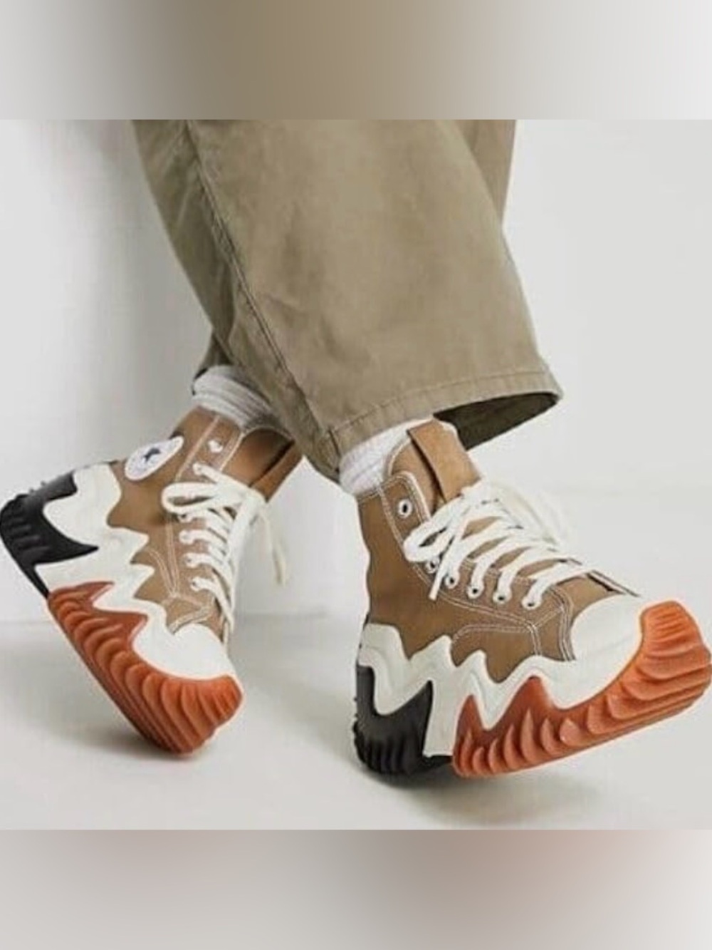 Converse High Top Chunky Sole Sneakers in Tan & Cream